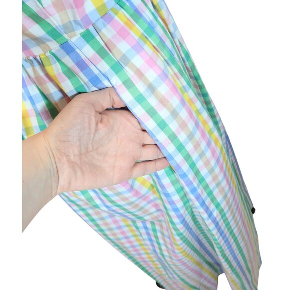 J CREW Pastel Gingham Midi V Neck Smocked Sun Dress w/ Pockets Size 6 Preppy - Picture 6 of 8